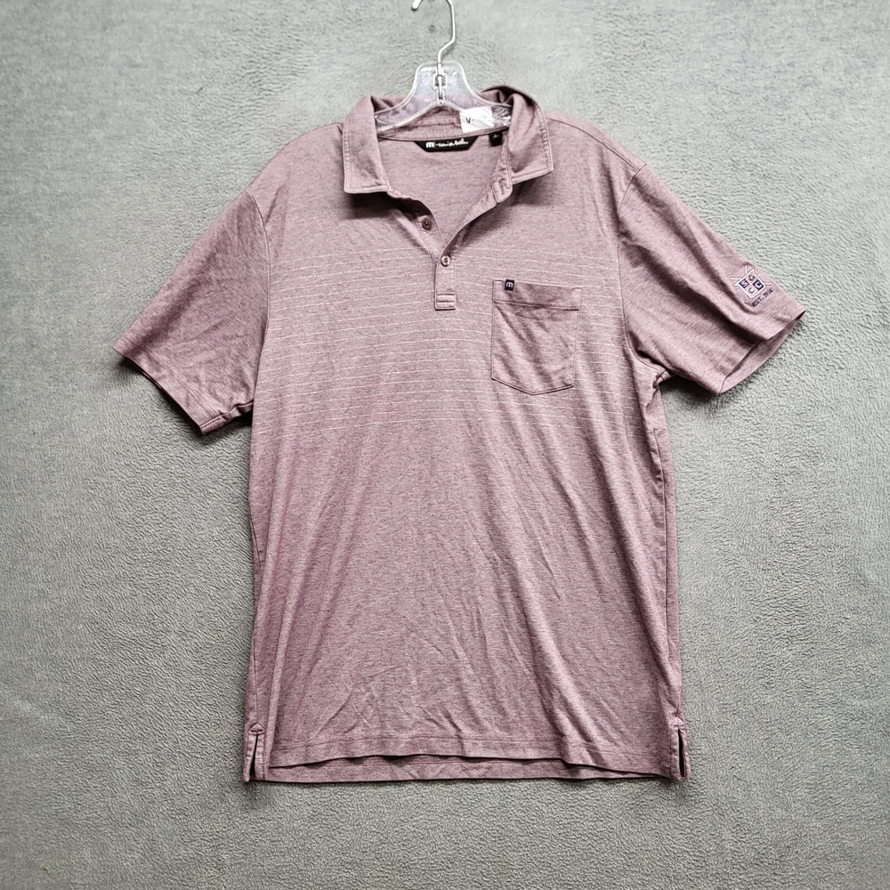 Travis Mathew Men Polo Shirt Large Purple Pima Cotton Logo‎ Pocket Short Sleeve